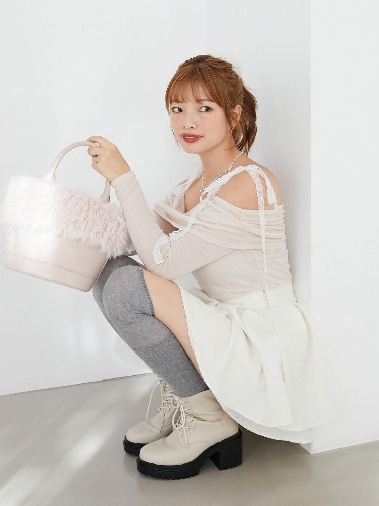 マジェスティックレゴン MAJESTIC LEGON レースリボン2wayオフショルトップス （ホワイト） ホワイト