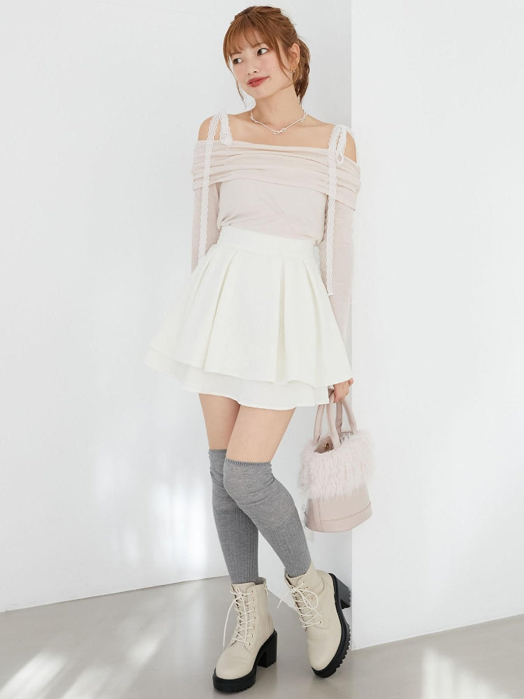 マジェスティックレゴン MAJESTIC LEGON レースリボン2wayオフショルトップス （ホワイト） ホワイト