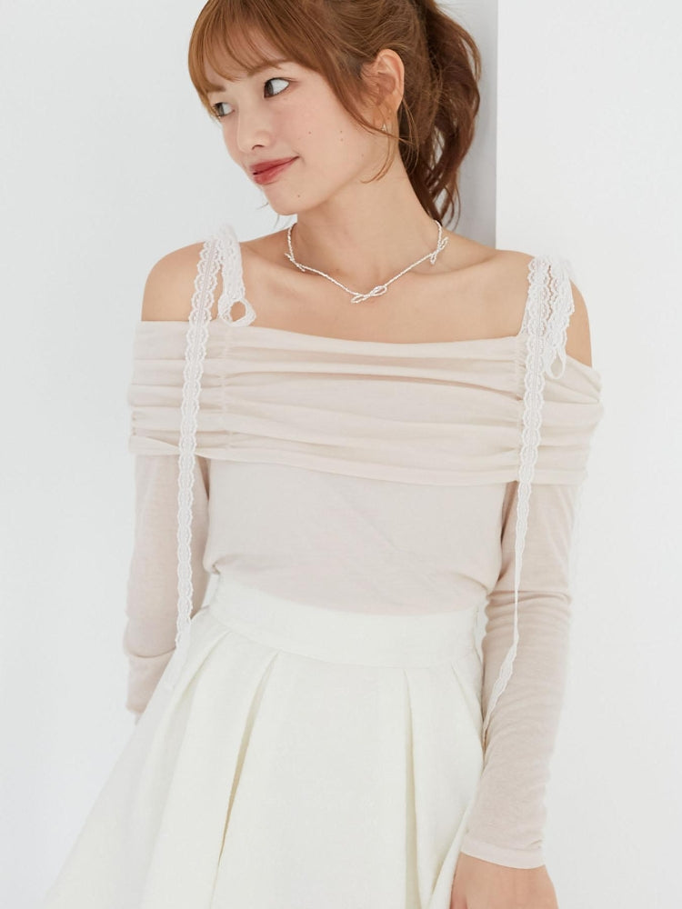 マジェスティックレゴン MAJESTIC LEGON レースリボン2wayオフショルトップス （ホワイト） ホワイト