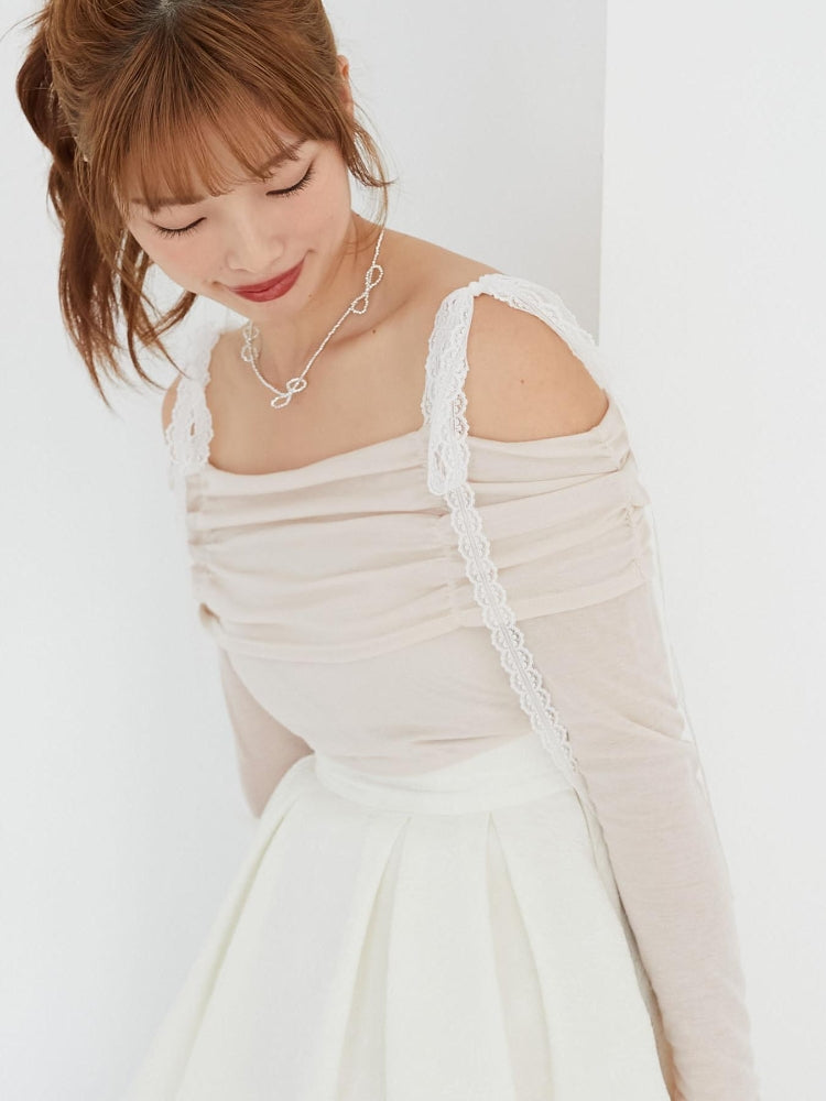 マジェスティックレゴン MAJESTIC LEGON レースリボン2wayオフショルトップス （ホワイト） ホワイト