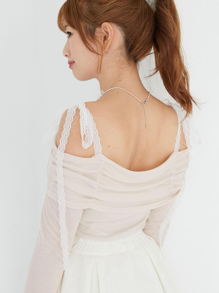 マジェスティックレゴン MAJESTIC LEGON レースリボン2wayオフショルトップス （ホワイト） ホワイト