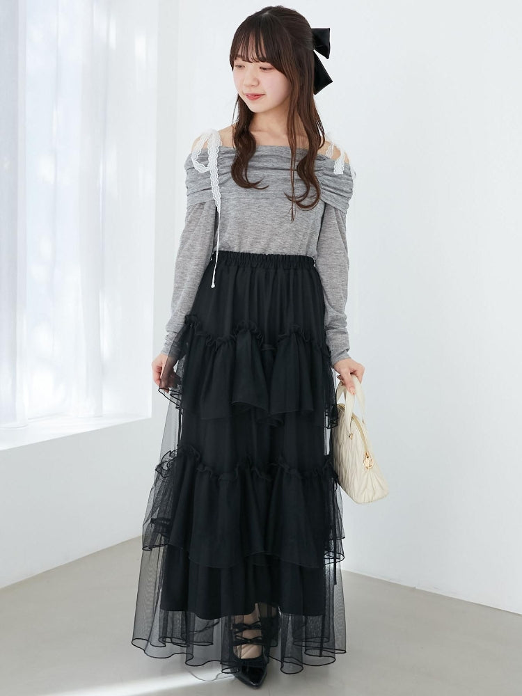 マジェスティックレゴン MAJESTIC LEGON レースリボン2wayオフショルトップス （ホワイト） ホワイト