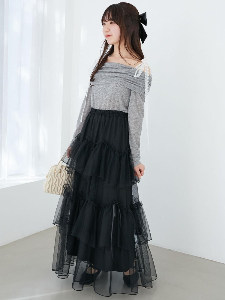 マジェスティックレゴン MAJESTIC LEGON レースリボン2wayオフショルトップス （ホワイト） ホワイト