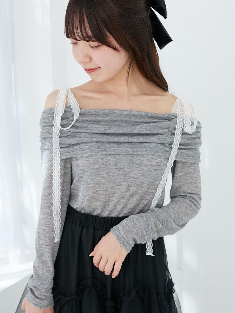 マジェスティックレゴン MAJESTIC LEGON レースリボン2wayオフショルトップス （ホワイト） ホワイト