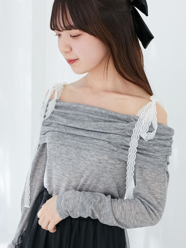 マジェスティックレゴン MAJESTIC LEGON レースリボン2wayオフショルトップス （ホワイト） ホワイト