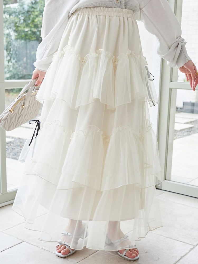 マジェスティックレゴン MAJESTIC LEGON チュールギャザーティアードスカート （ホワイト） ホワイト
