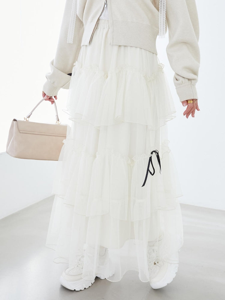 マジェスティックレゴン MAJESTIC LEGON チュールギャザーティアードスカート （ホワイト） ホワイト