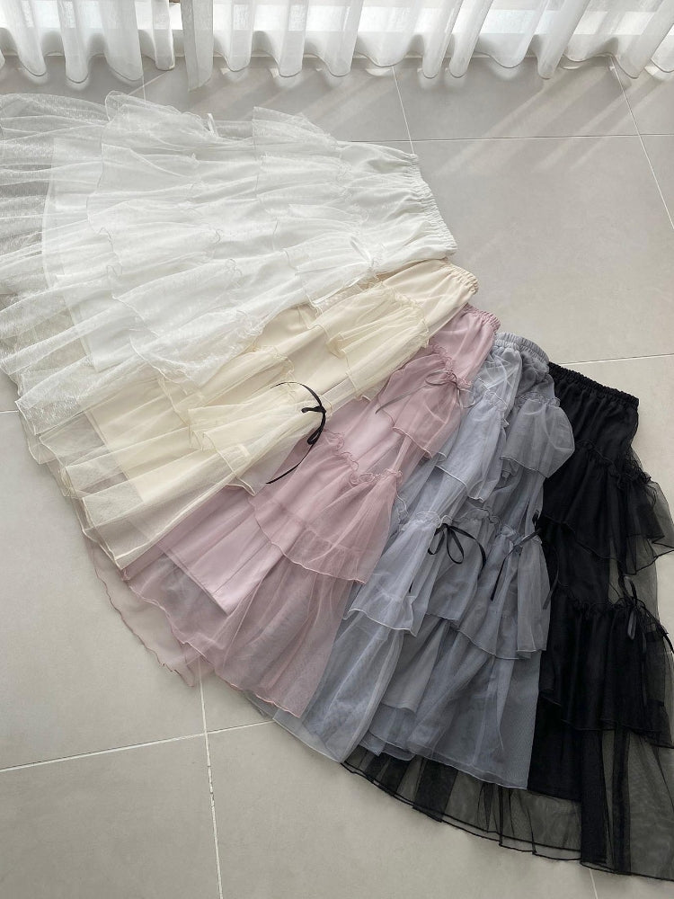 マジェスティックレゴン MAJESTIC LEGON チュールギャザーティアードスカート （ホワイト） ホワイト