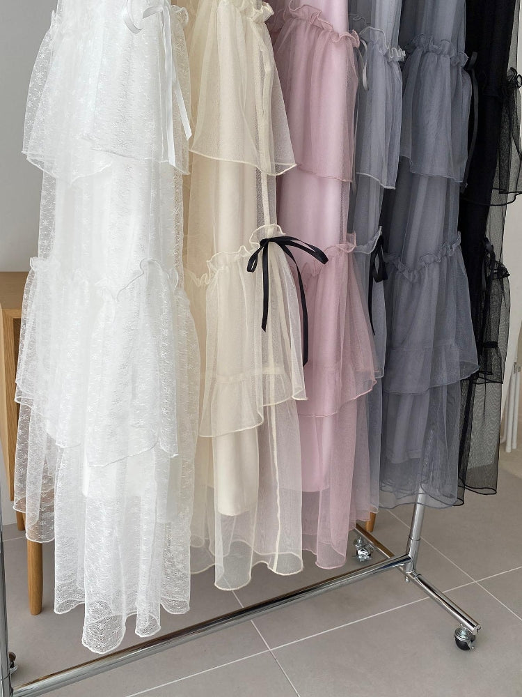 マジェスティックレゴン MAJESTIC LEGON チュールギャザーティアードスカート （ホワイト） ホワイト