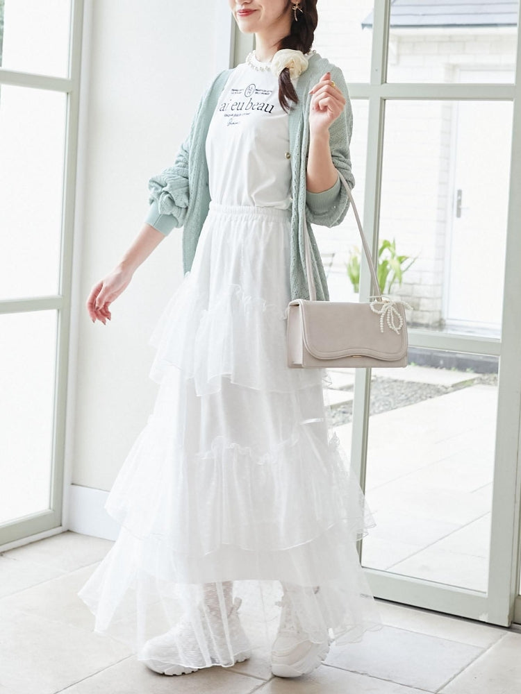 マジェスティックレゴン MAJESTIC LEGON チュールギャザーティアードスカート （ホワイト） ホワイト