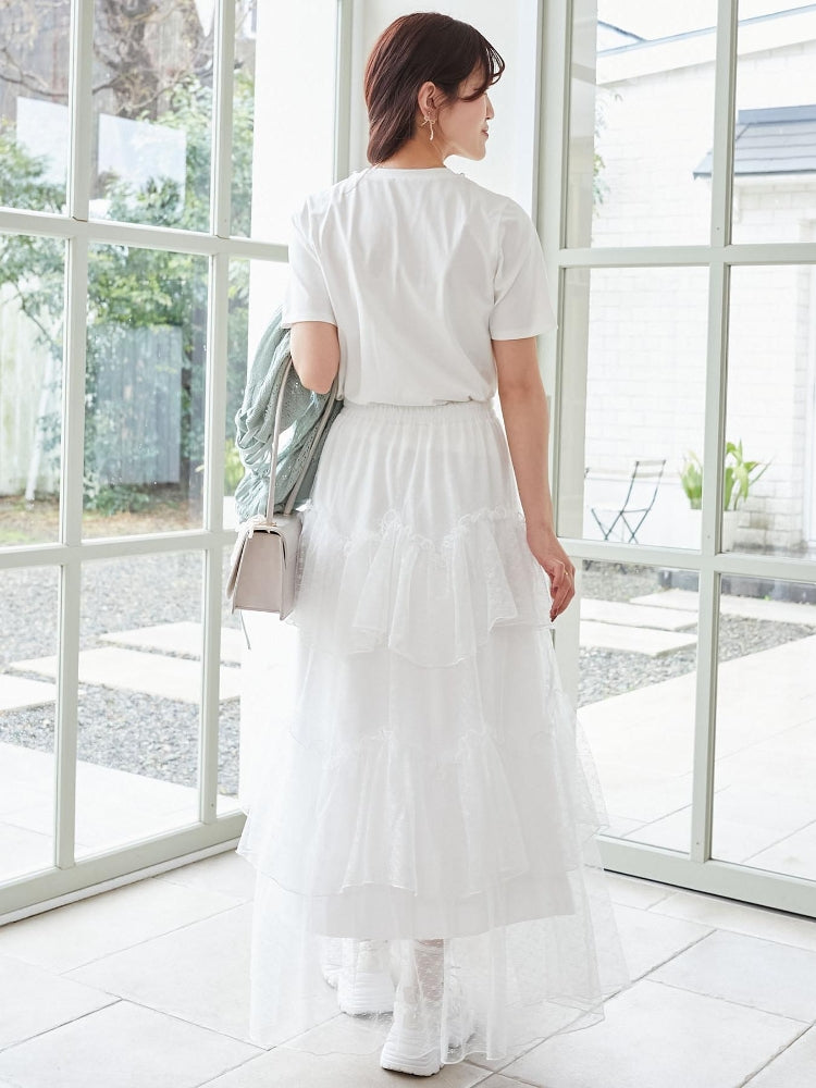 マジェスティックレゴン MAJESTIC LEGON チュールギャザーティアードスカート （ホワイト） ホワイト