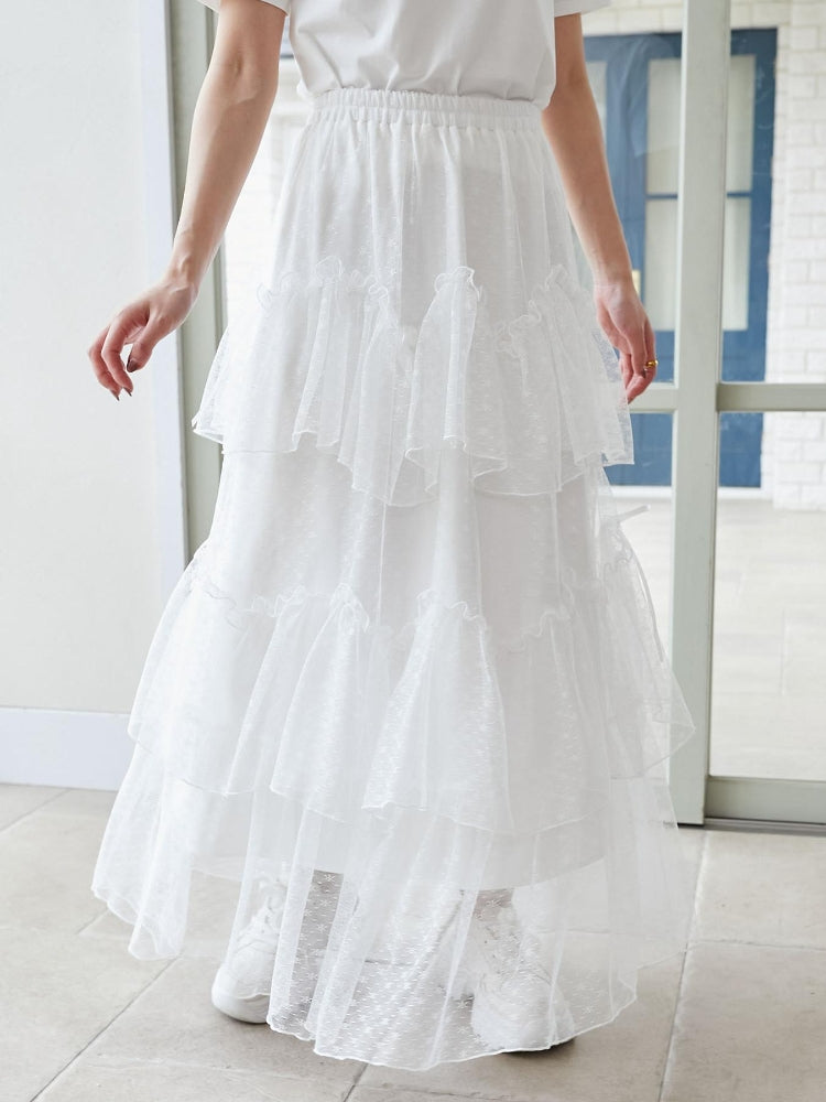 マジェスティックレゴン MAJESTIC LEGON チュールギャザーティアードスカート （ホワイト） ホワイト