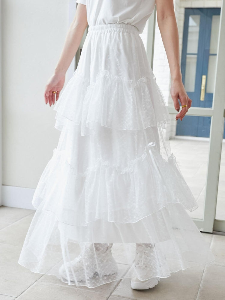 マジェスティックレゴン MAJESTIC LEGON チュールギャザーティアードスカート （ホワイト） ホワイト