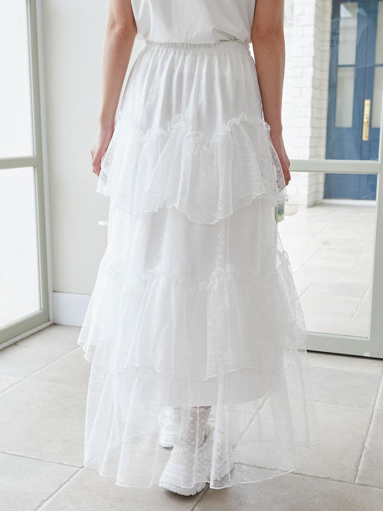 マジェスティックレゴン MAJESTIC LEGON チュールギャザーティアードスカート （ホワイト） ホワイト