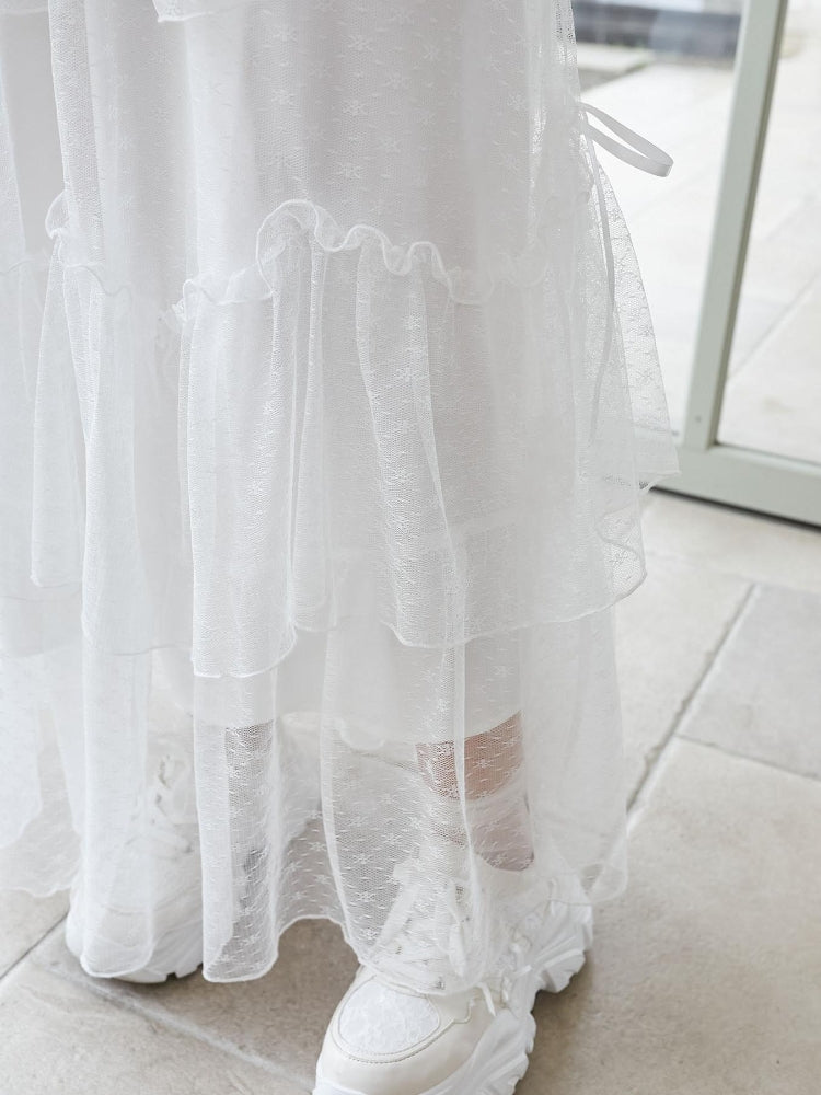 マジェスティックレゴン MAJESTIC LEGON チュールギャザーティアードスカート （ホワイト） ホワイト