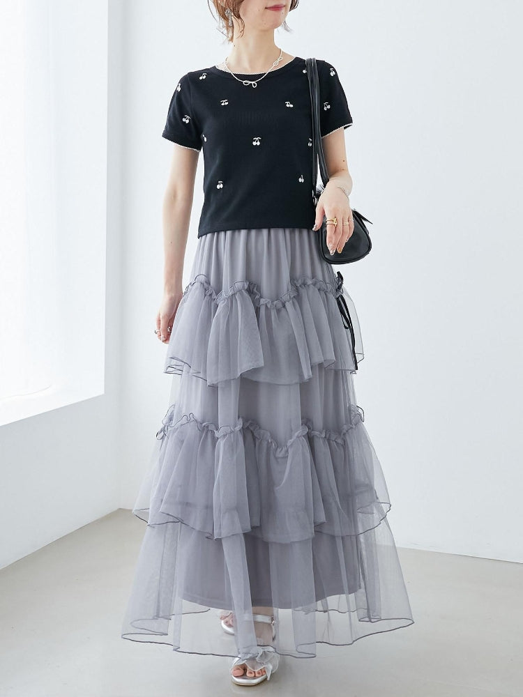 マジェスティックレゴン MAJESTIC LEGON チュールギャザーティアードスカート （ホワイト） ホワイト