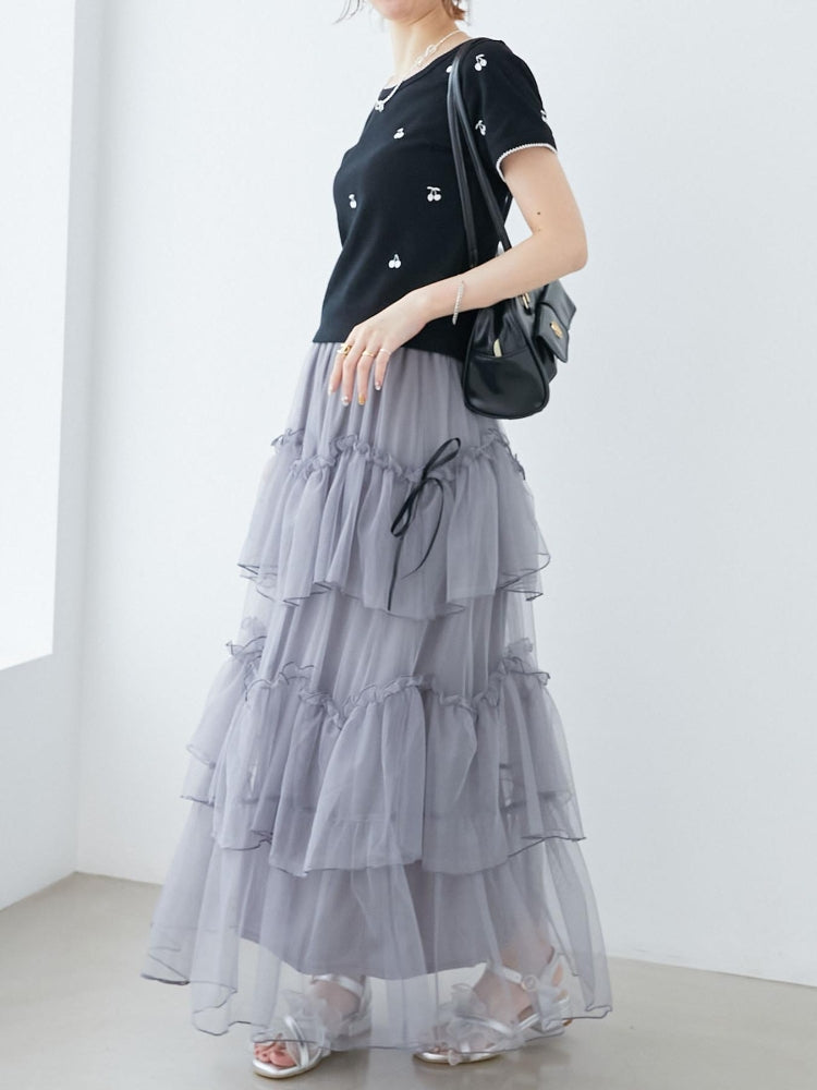 マジェスティックレゴン MAJESTIC LEGON チュールギャザーティアードスカート （ホワイト） ホワイト