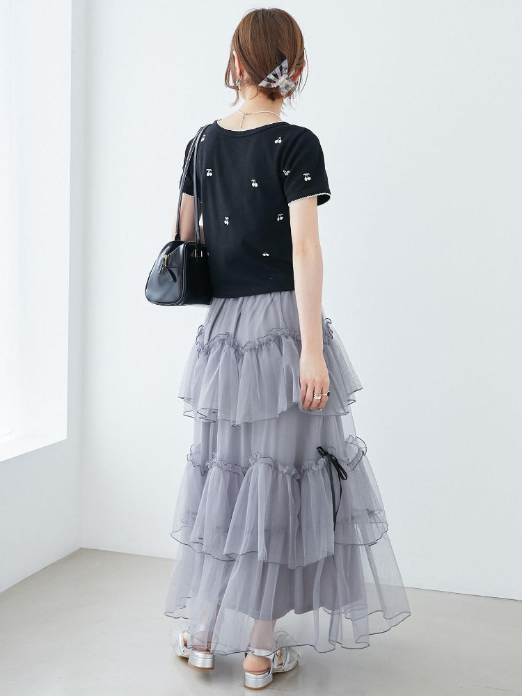 マジェスティックレゴン MAJESTIC LEGON チュールギャザーティアードスカート （ホワイト） ホワイト