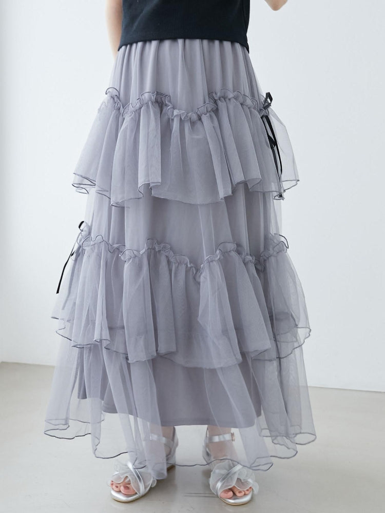 マジェスティックレゴン MAJESTIC LEGON チュールギャザーティアードスカート （ホワイト） ホワイト