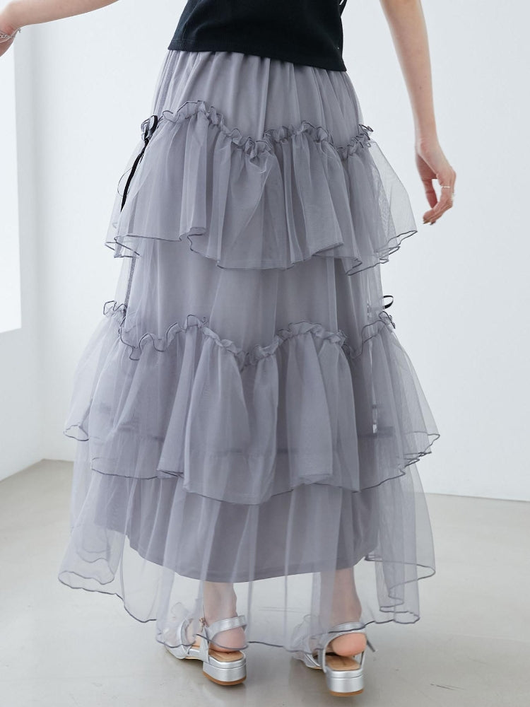 マジェスティックレゴン MAJESTIC LEGON チュールギャザーティアードスカート （ホワイト） ホワイト