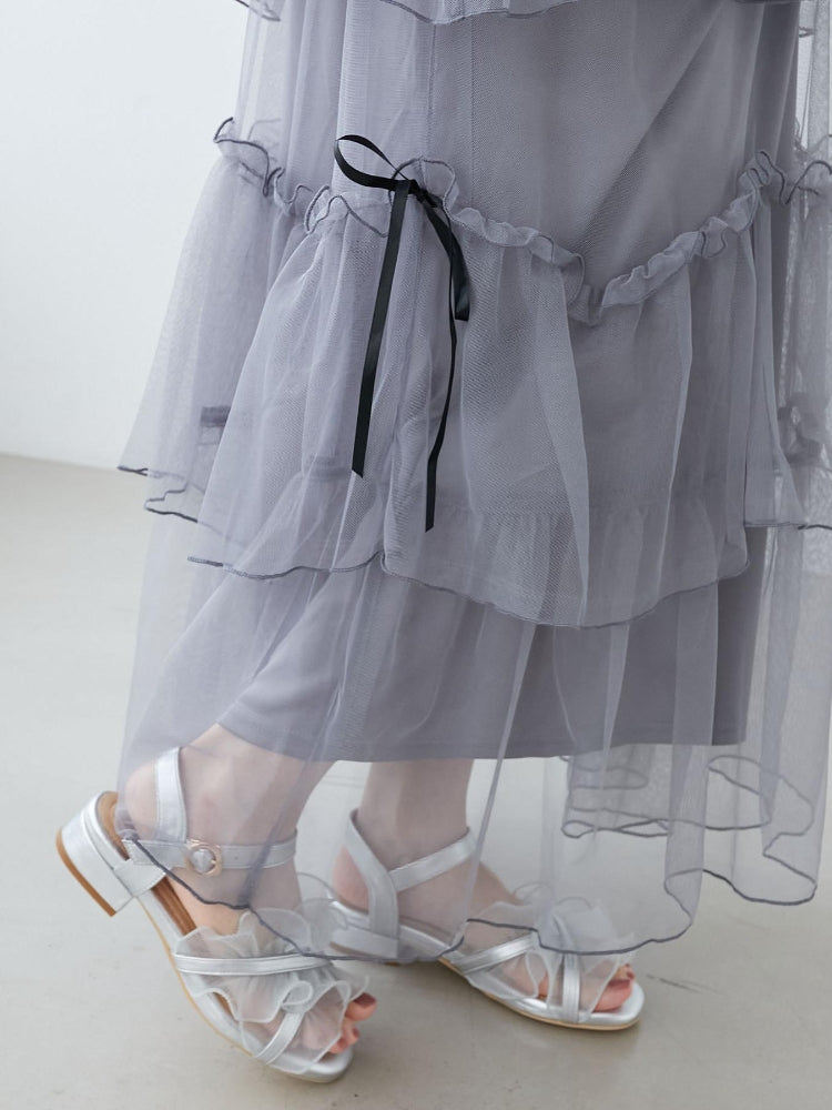 マジェスティックレゴン MAJESTIC LEGON チュールギャザーティアードスカート （ホワイト） ホワイト