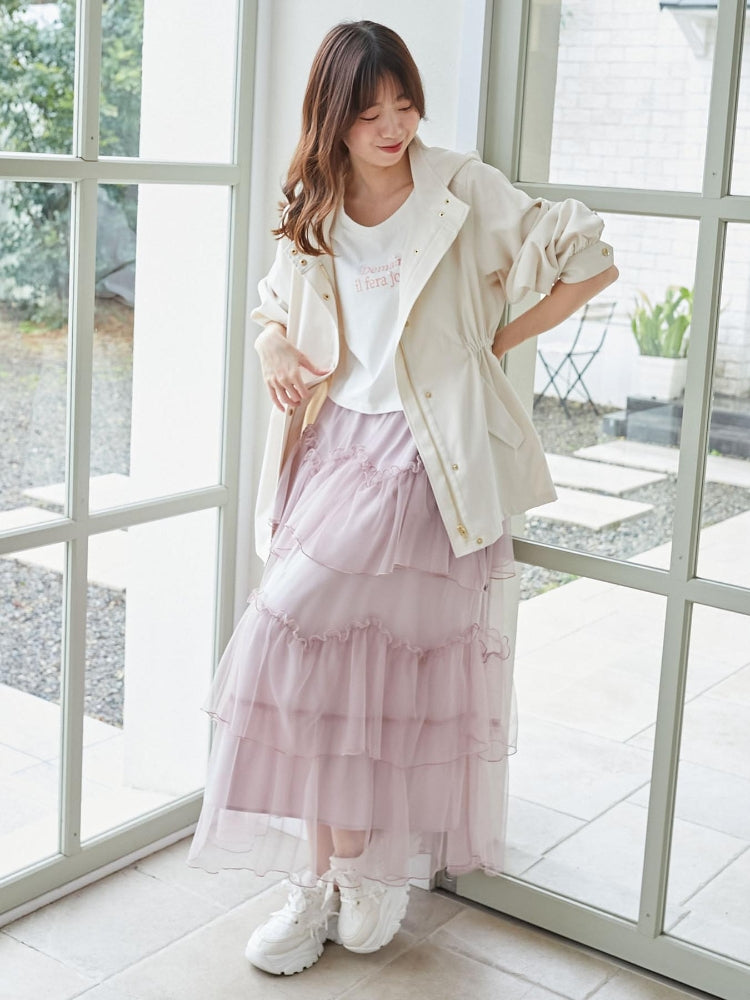 マジェスティックレゴン MAJESTIC LEGON チュールギャザーティアードスカート （ホワイト） ホワイト