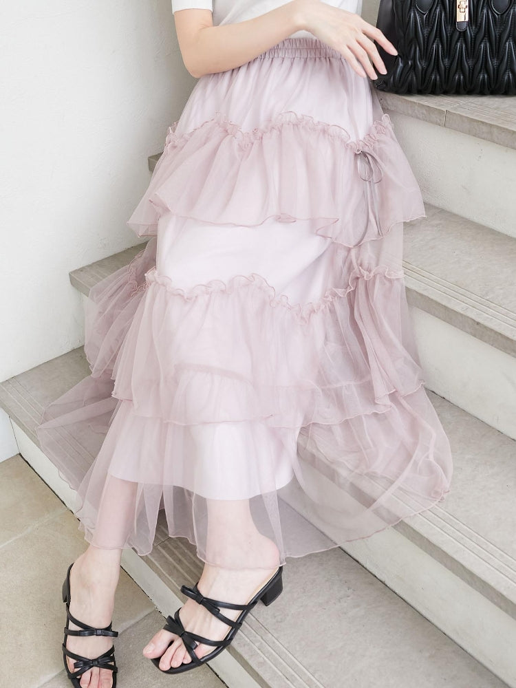 マジェスティックレゴン MAJESTIC LEGON チュールギャザーティアードスカート （ホワイト） ホワイト