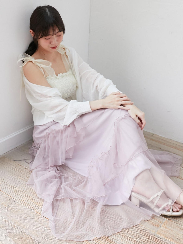 マジェスティックレゴン MAJESTIC LEGON チュールギャザーティアードスカート （ホワイト） ホワイト