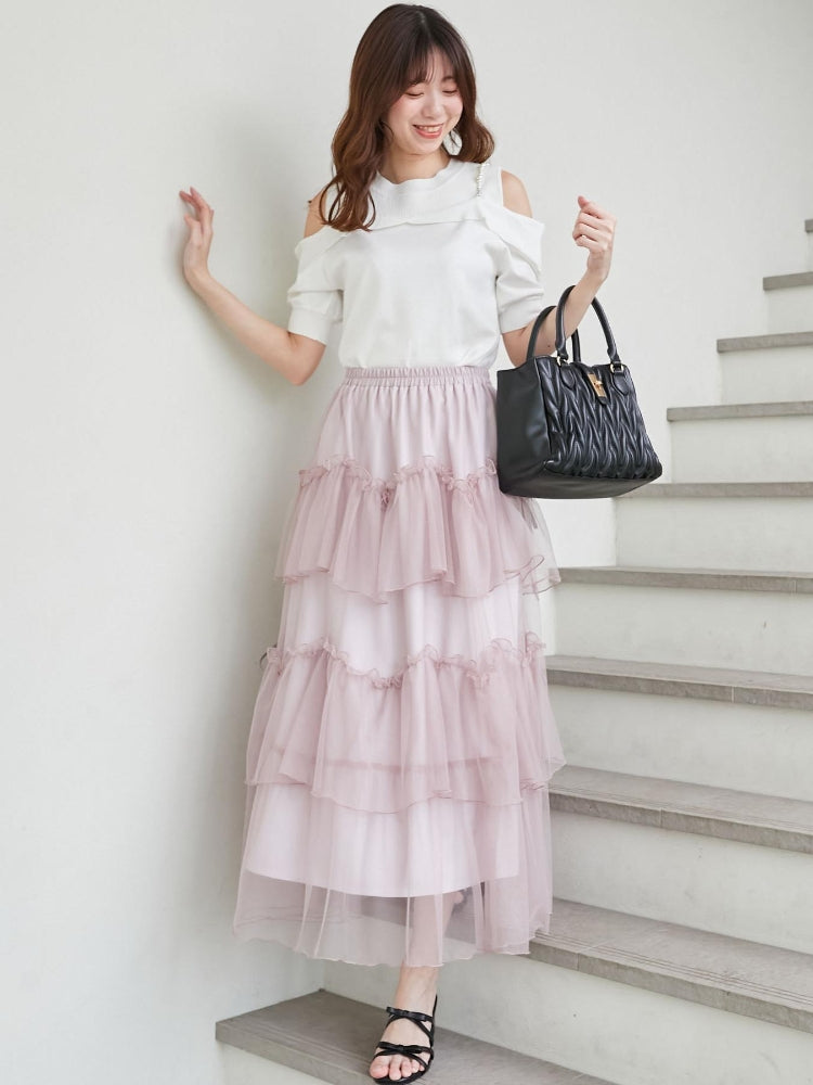 マジェスティックレゴン MAJESTIC LEGON チュールギャザーティアードスカート （ホワイト） ホワイト