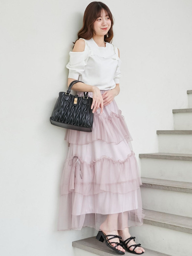 マジェスティックレゴン MAJESTIC LEGON チュールギャザーティアードスカート （ホワイト） ホワイト