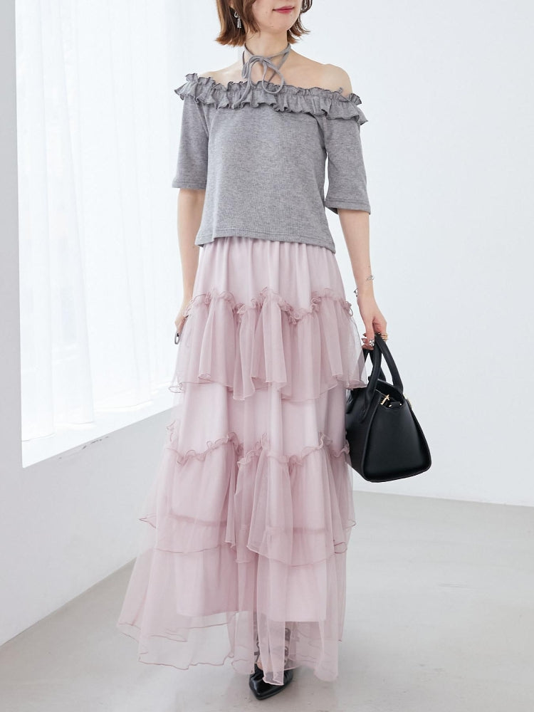 マジェスティックレゴン MAJESTIC LEGON チュールギャザーティアードスカート （ホワイト） ホワイト