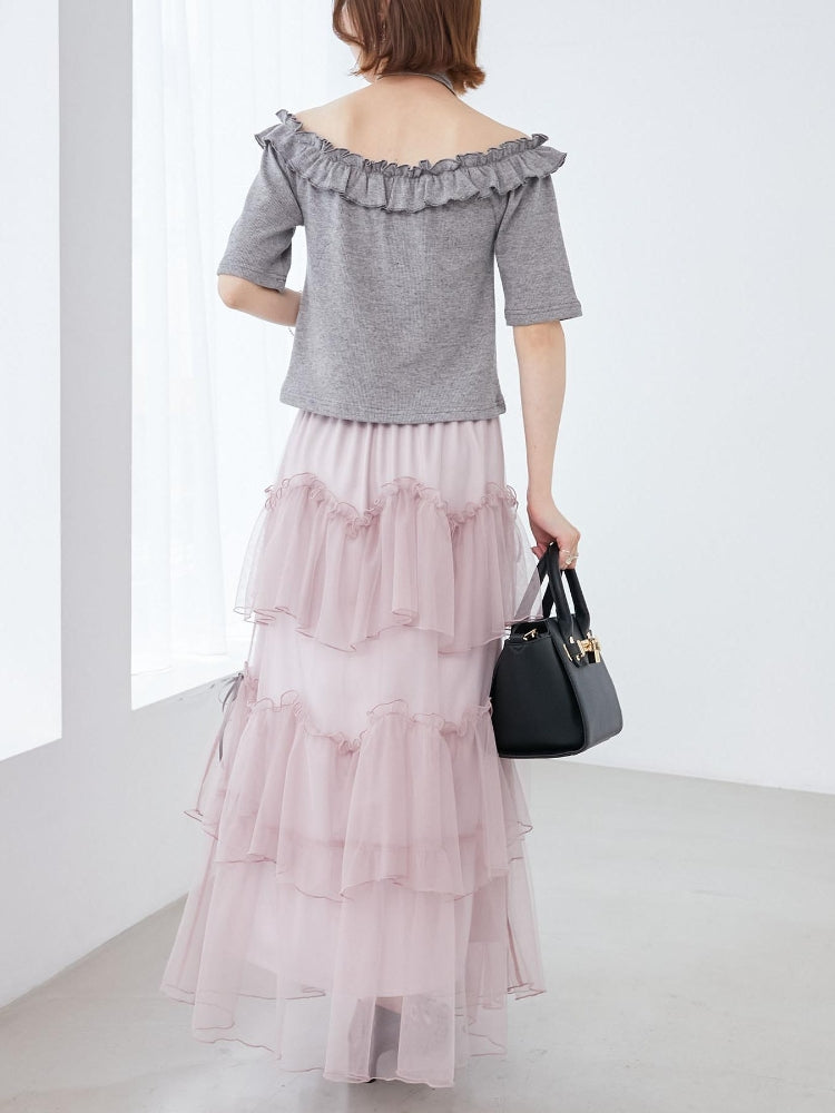 マジェスティックレゴン MAJESTIC LEGON チュールギャザーティアードスカート （ホワイト） ホワイト