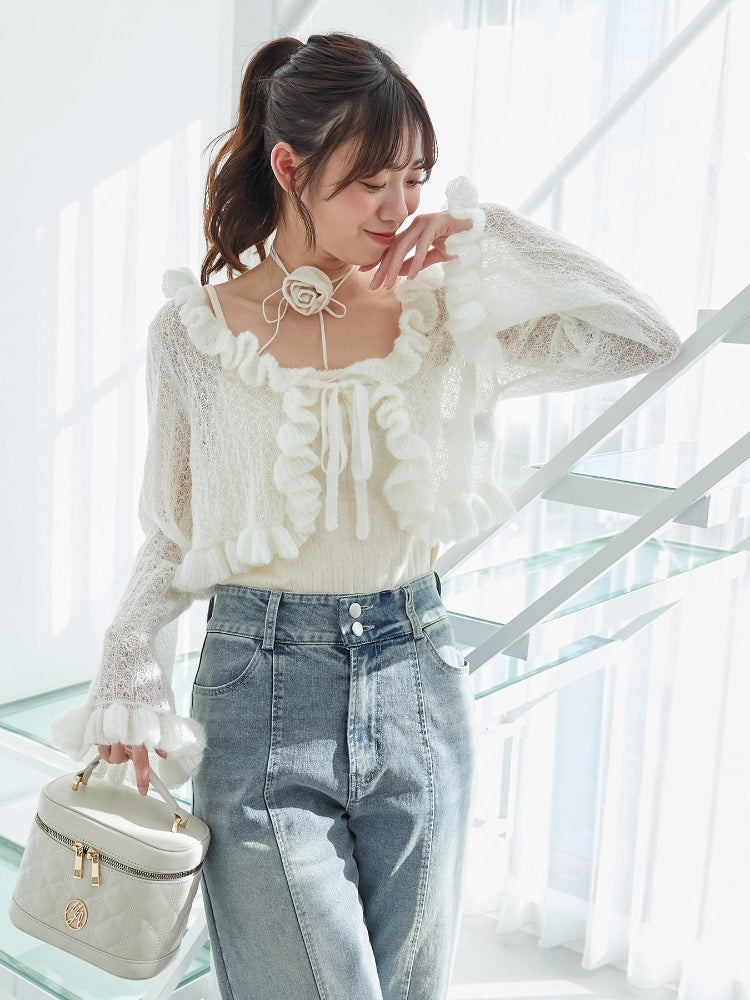 マジェスティックレゴン MAJESTIC LEGON フリルカーデ×リボンインナーセット （グレー） グレー
