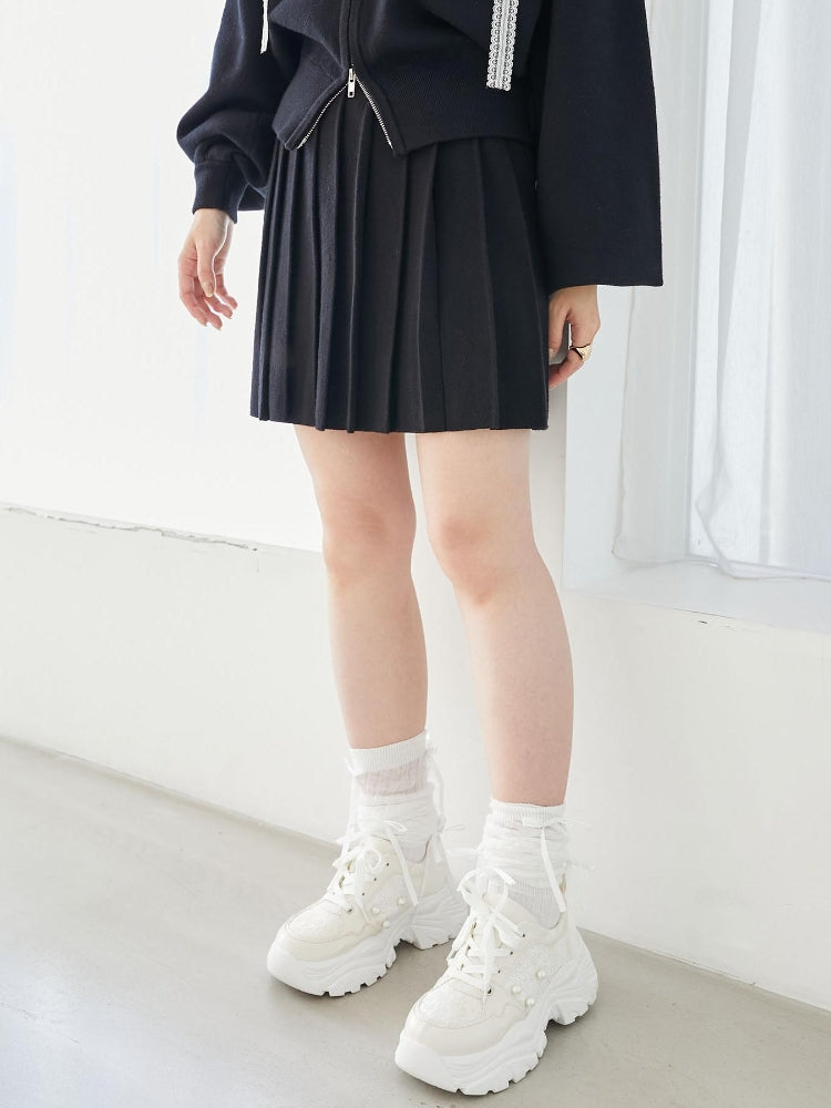 マジェスティックレゴン MAJESTIC LEGON ニットプリーツミニスカパン （ブラック） ブラック