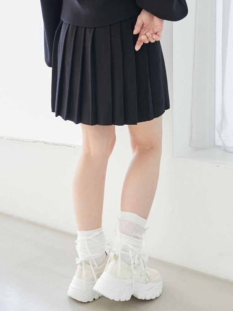 マジェスティックレゴン MAJESTIC LEGON ニットプリーツミニスカパン （ブラック） ブラック