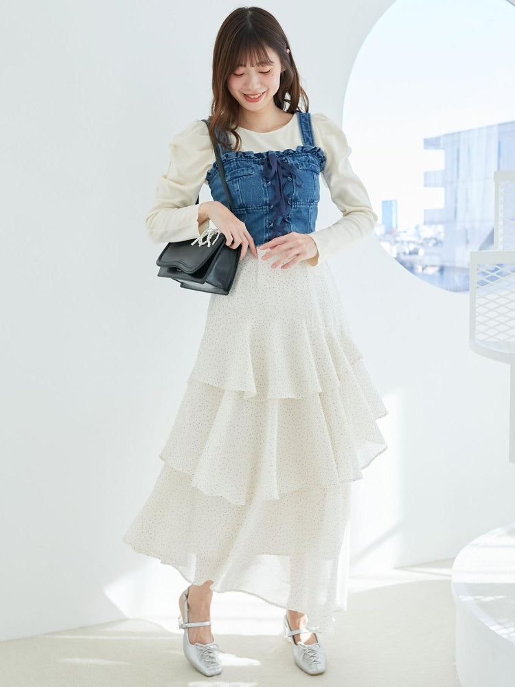 マジェスティックレゴン MAJESTIC LEGON エアリーティアードスカート （ホワイト） ホワイト