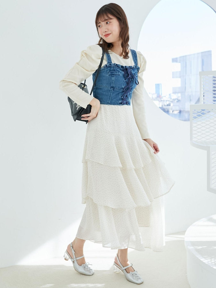 マジェスティックレゴン MAJESTIC LEGON エアリーティアードスカート （ホワイト） ホワイト
