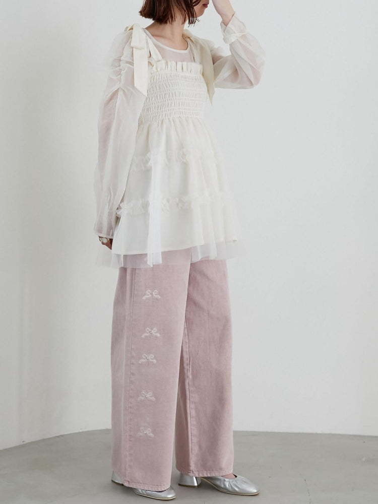 マジェスティックレゴン MAJESTIC LEGON リボンビジューデニムパンツ （ネイビー） ネイビー