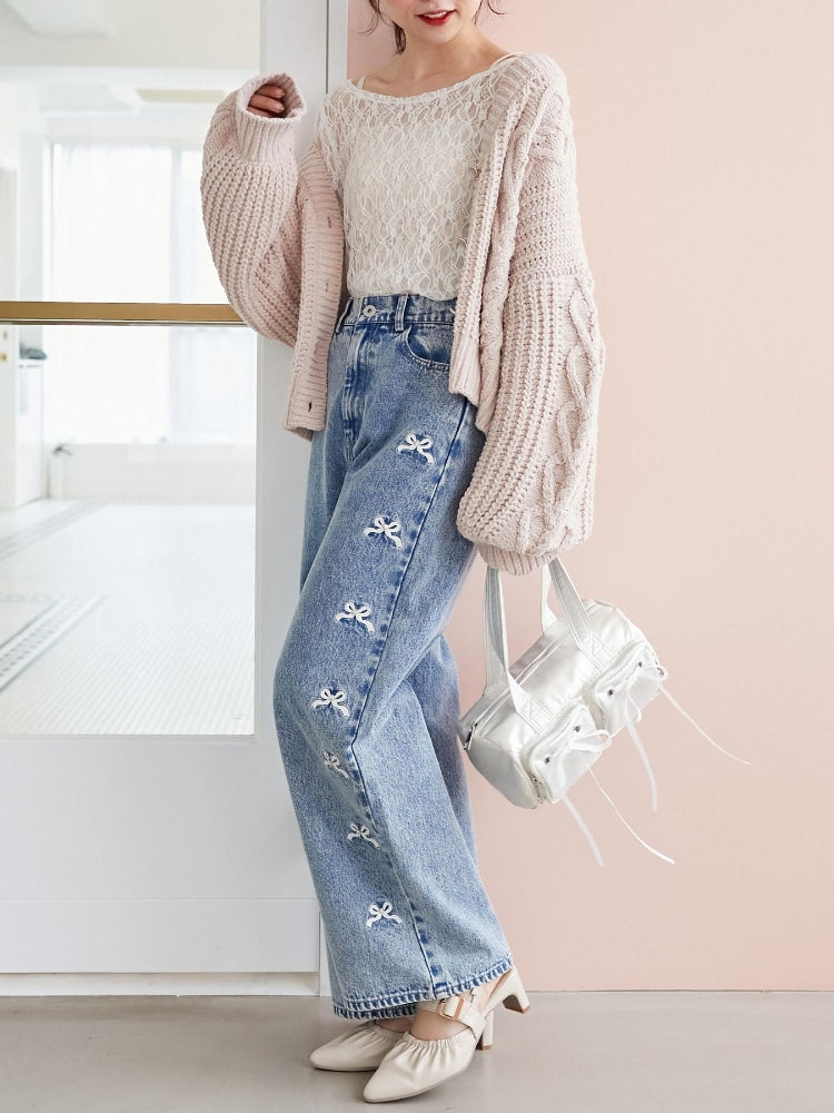 マジェスティックレゴン MAJESTIC LEGON リボンビジューデニムパンツ （ネイビー） ネイビー