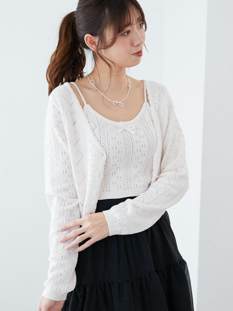 マジェスティックレゴン MAJESTIC LEGON ハート透かし柄キャミセットカーデ （レッド） レッド