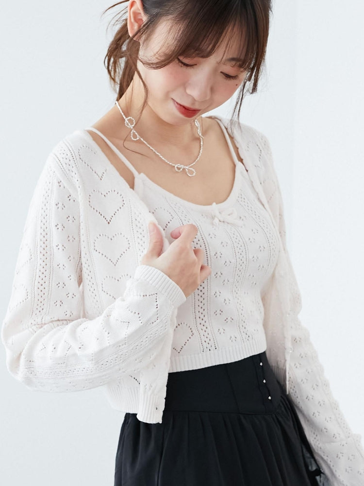 マジェスティックレゴン MAJESTIC LEGON ハート透かし柄キャミセットカーデ （レッド） レッド