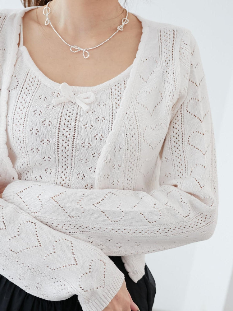 マジェスティックレゴン MAJESTIC LEGON ハート透かし柄キャミセットカーデ （レッド） レッド