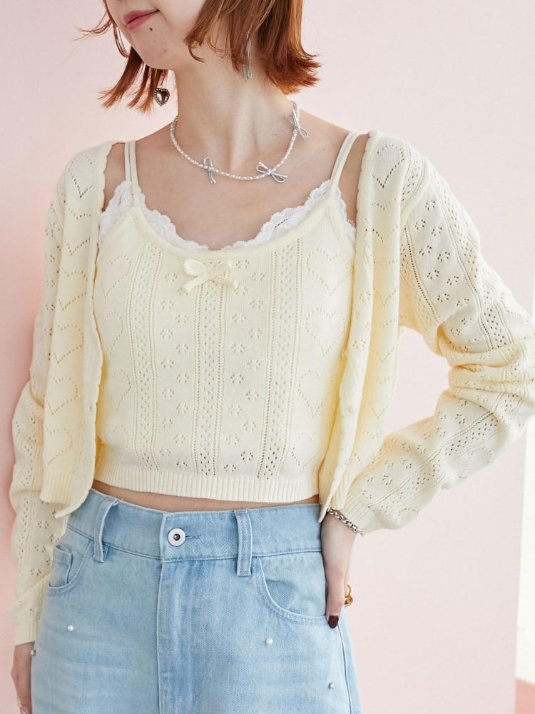 マジェスティックレゴン MAJESTIC LEGON ハート透かし柄キャミセットカーデ （レッド） レッド