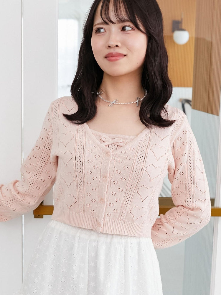 マジェスティックレゴン MAJESTIC LEGON ハート透かし柄キャミセットカーデ （レッド） レッド