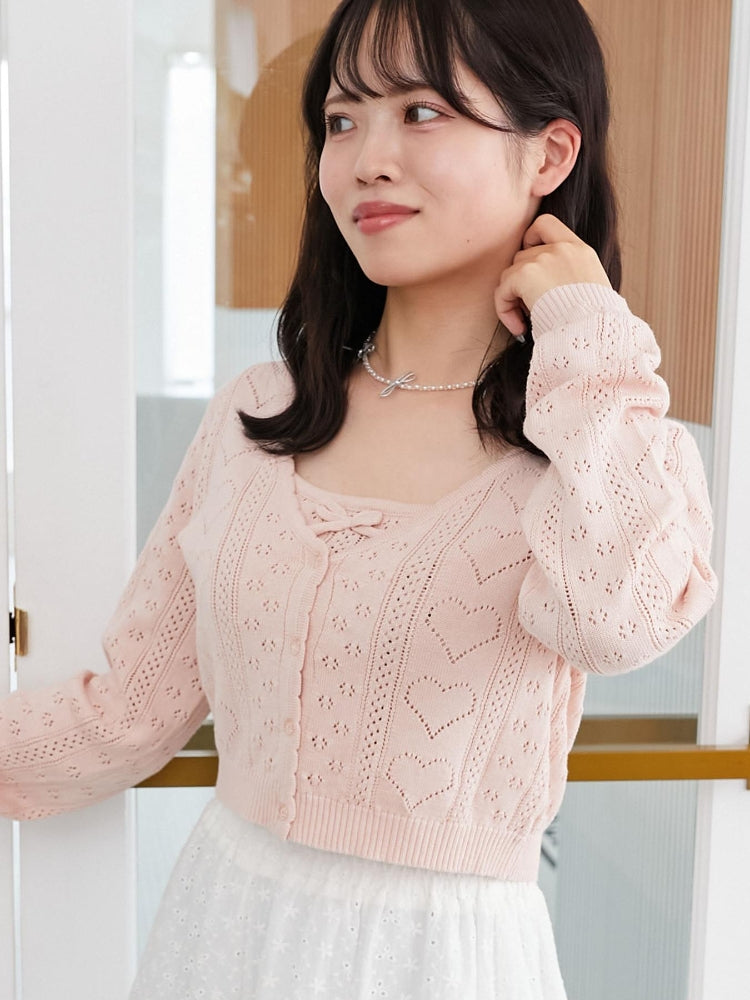 マジェスティックレゴン MAJESTIC LEGON ハート透かし柄キャミセットカーデ （レッド） レッド