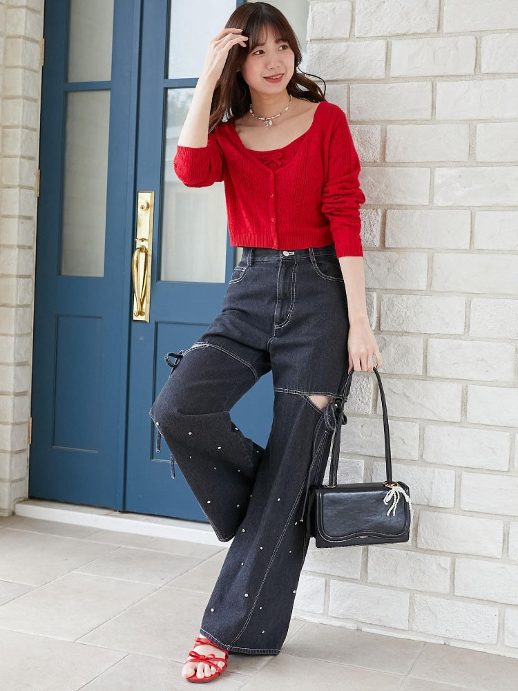 マジェスティックレゴン MAJESTIC LEGON ハート透かし柄キャミセットカーデ （レッド） レッド