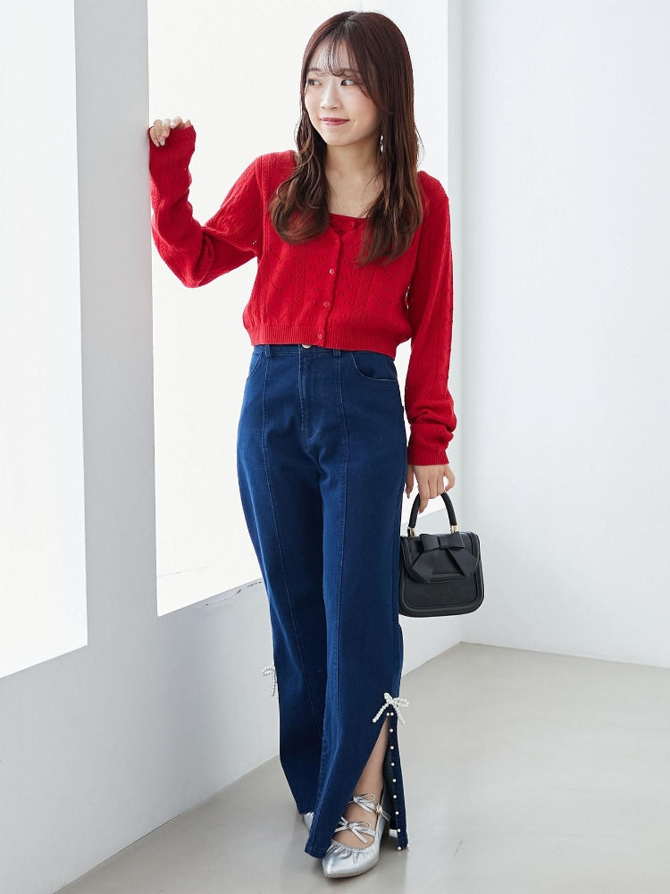 マジェスティックレゴン MAJESTIC LEGON ハート透かし柄キャミセットカーデ （レッド） レッド