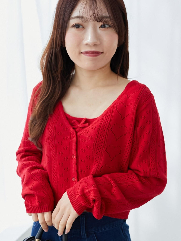 マジェスティックレゴン MAJESTIC LEGON ハート透かし柄キャミセットカーデ （レッド） レッド