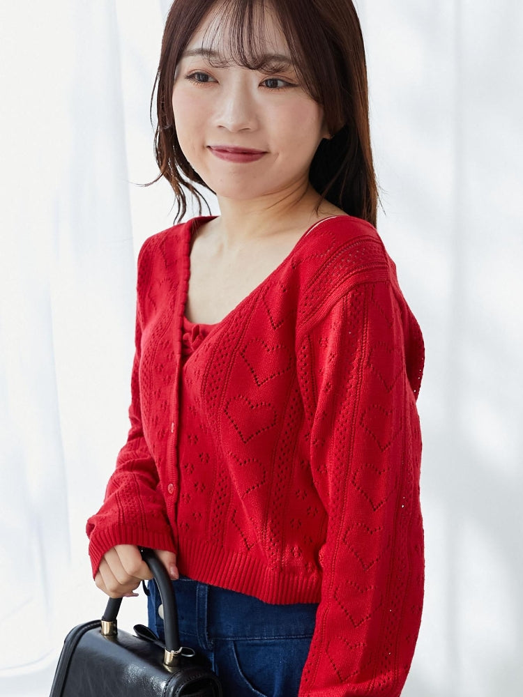 マジェスティックレゴン MAJESTIC LEGON ハート透かし柄キャミセットカーデ （レッド） レッド