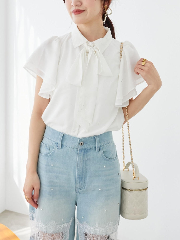 マジェスティックレゴン MAJESTIC LEGON 2wayフリルスリーブブラウス （ホワイト） ホワイト